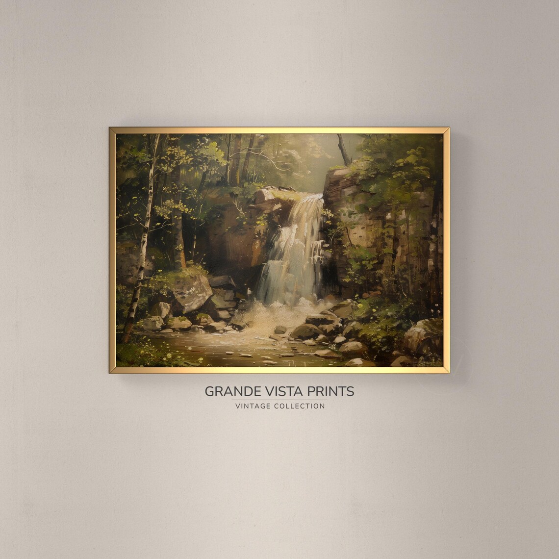 Forest Waterfall Landscape Painting Spring Forest Waterfall Instant Gv4194
