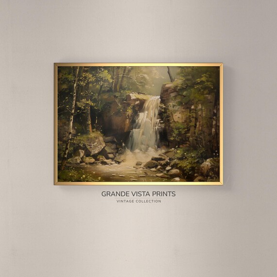 Forest Waterfall Landscape Painting Spring Forest Waterfall Instant Gv4194