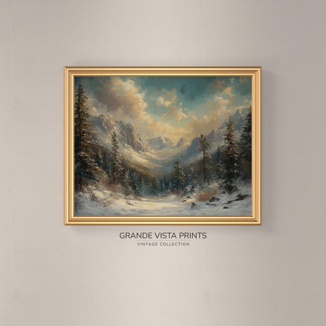 Rocky Snowy Mountain Cliffs Pine Forest Winter Valley Poster - Image 3