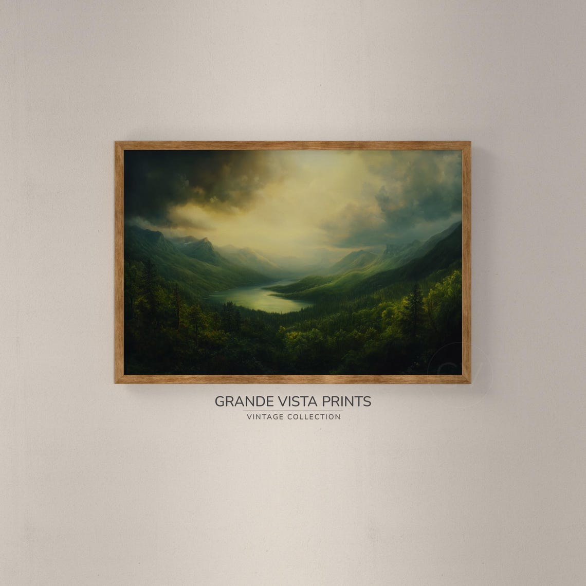 Moody Mountain Lake Valley Dusk Dark Pine Forest Vintage Poster - Image 2