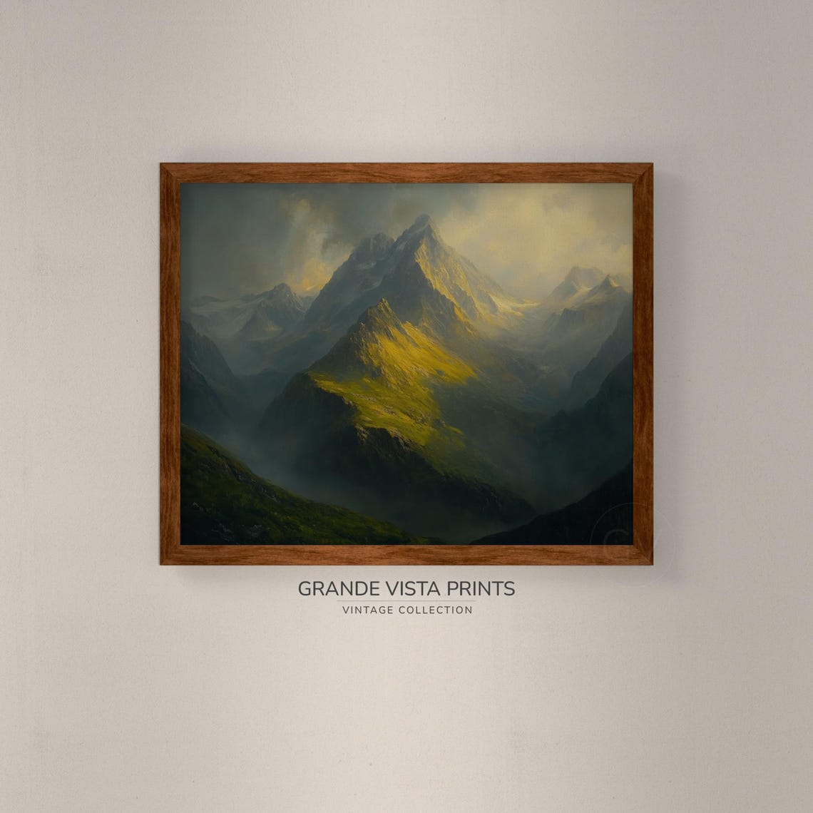 Misty Mountain Peaks Golden Light Rugged Valley Vintage Poster - Image 4