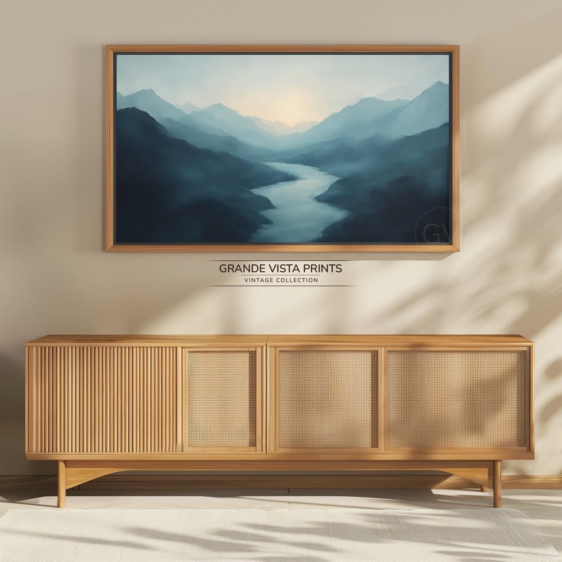 Misty Blue Mountain Valley Dawn River Panoramic View Travel Poster - Image 4