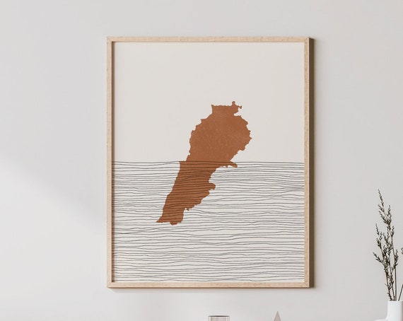 Lebanon Boho Travel Poster, Map Silhouette Art Print