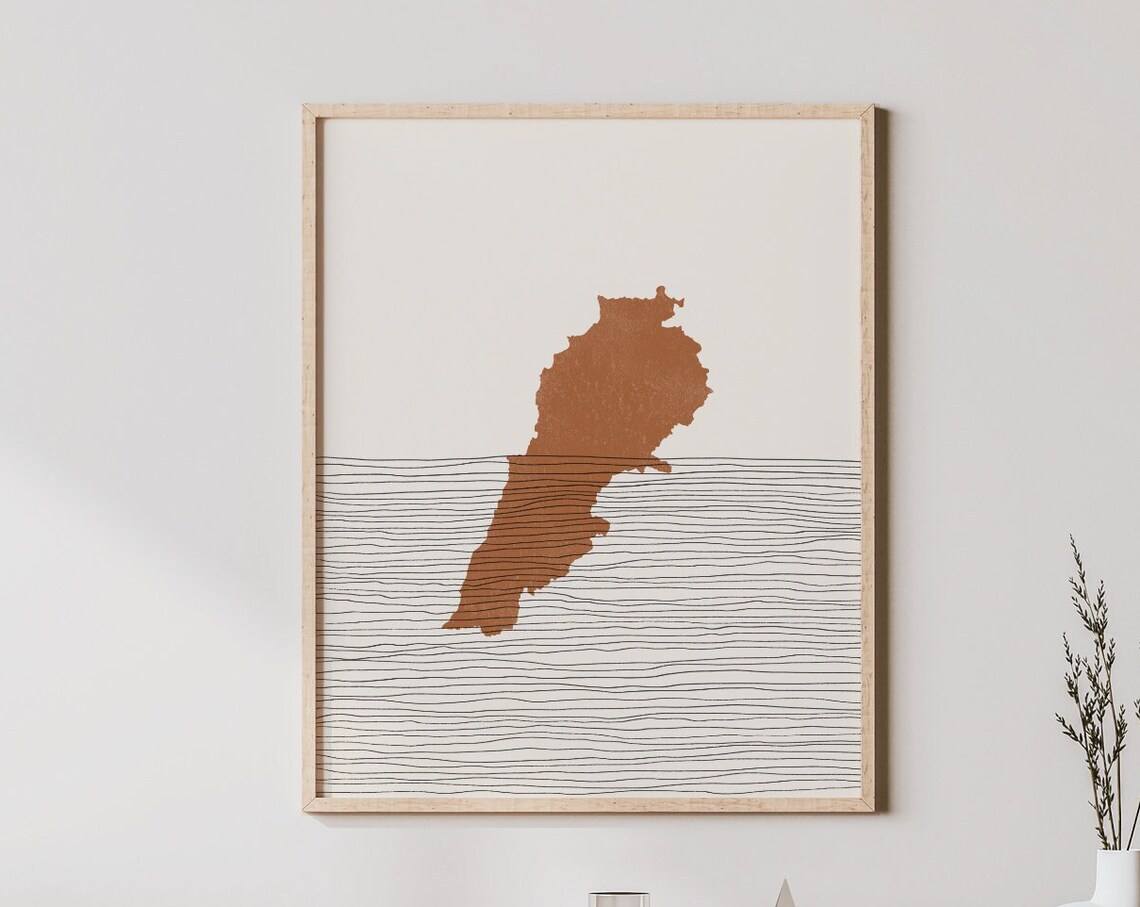 Lebanon Boho Travel Poster, Map Silhouette Art Print