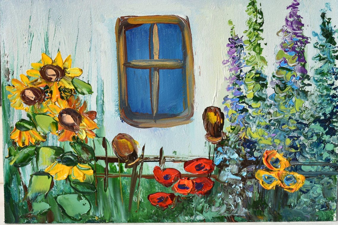 Folk Art Painting Small Wall Art Rural Landscape Art Ukrainian House Art Landscape House Art Landscape Painting Knife Palette Paintings Of - Image 5