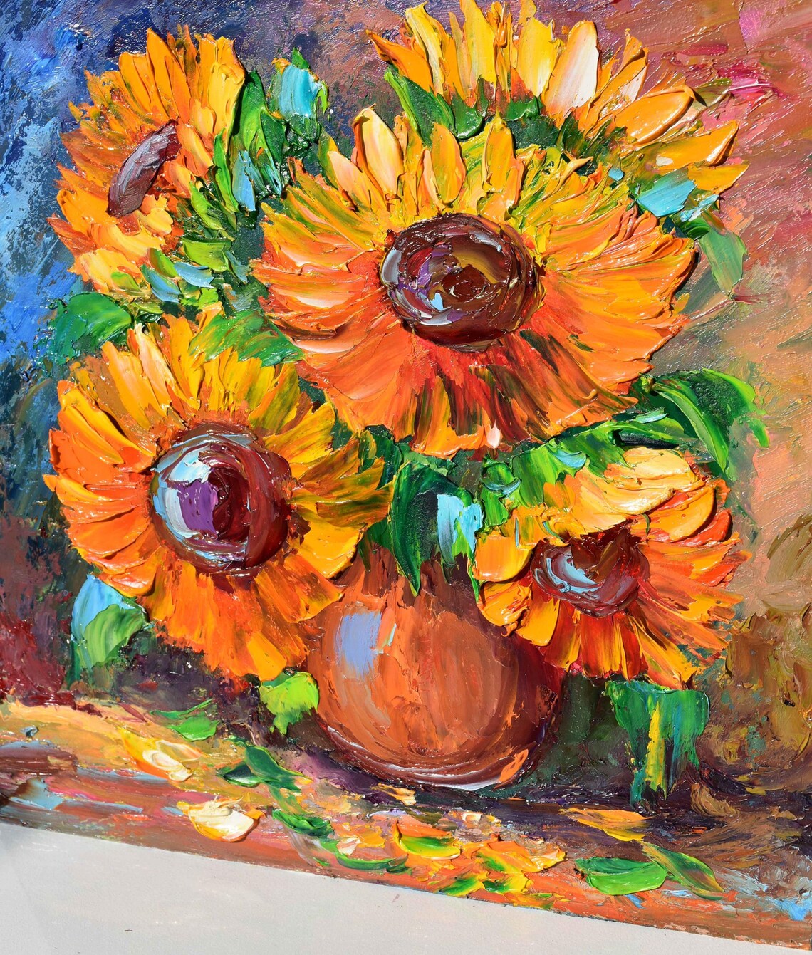 Sunflowers In Terracotta Vase Warm Floral Still Life Art Poster - Image 3