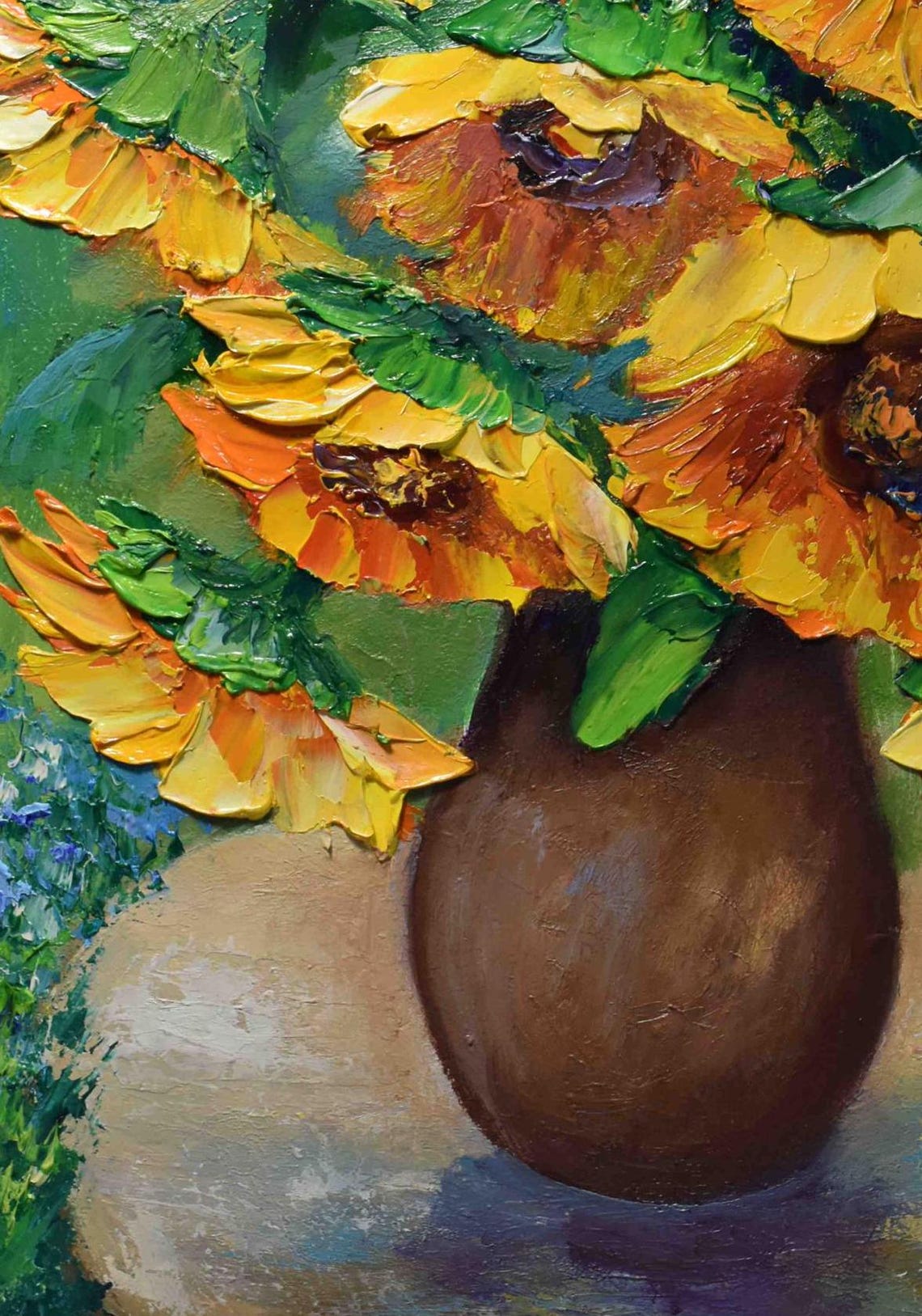 Sunflowers Painting Sunflowers Art Orange Flower Art Still Life Painting Sunflower Wall Art Impasto Oil Painting Palette Knife Art Painting - Image 5