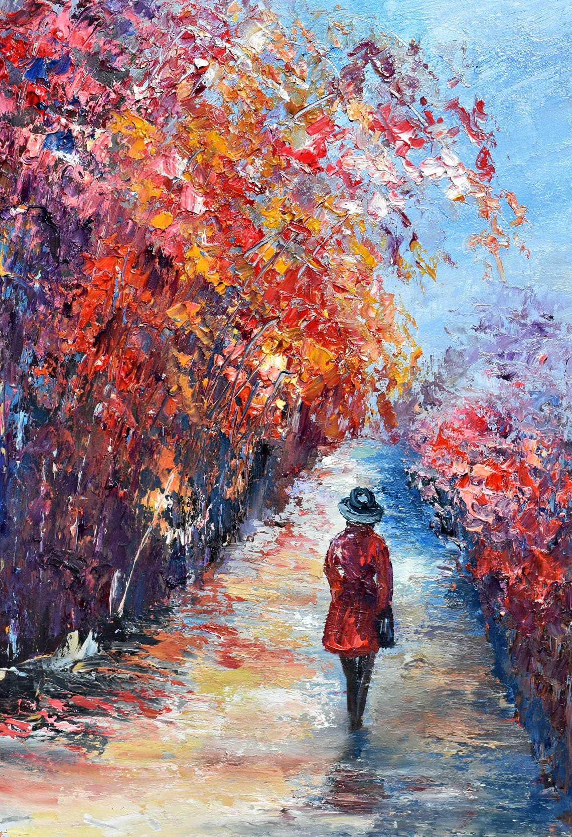 Lady In Red Art City Scape Painting Girl Original Art Woman Oil Painting Landscape Painting Girl In Hat Art Girl Painting Cityscape Art