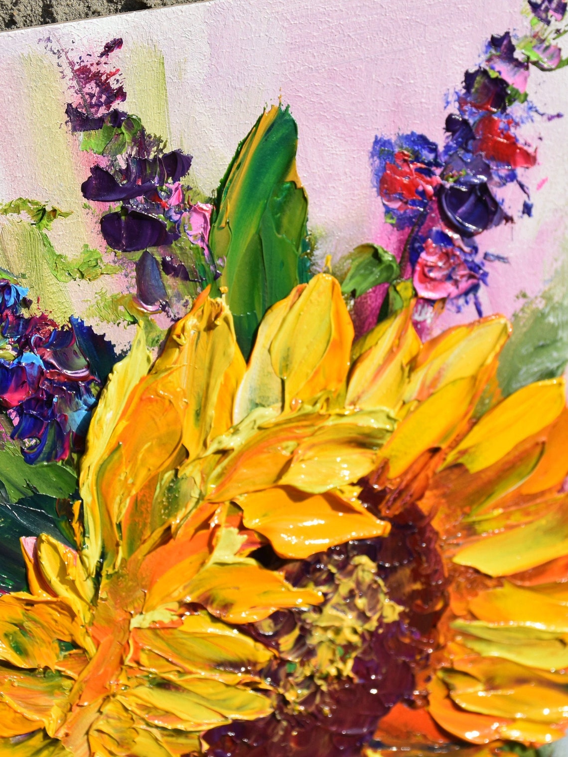 Sunflowers Painting Small Wall Art Meadow Wall Art Landscape Painting Orange Flower Wildflowers Painting Sunflower Flower Art Sunflower Art - Image 3