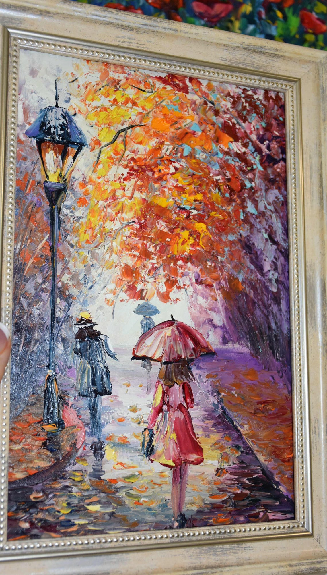 Red Umbrella Art Street Painting Girl Painting Woman With Umbrella Cityscape Art Girl On Street Art Cityscape Painting Small Painting Orig - Image 5