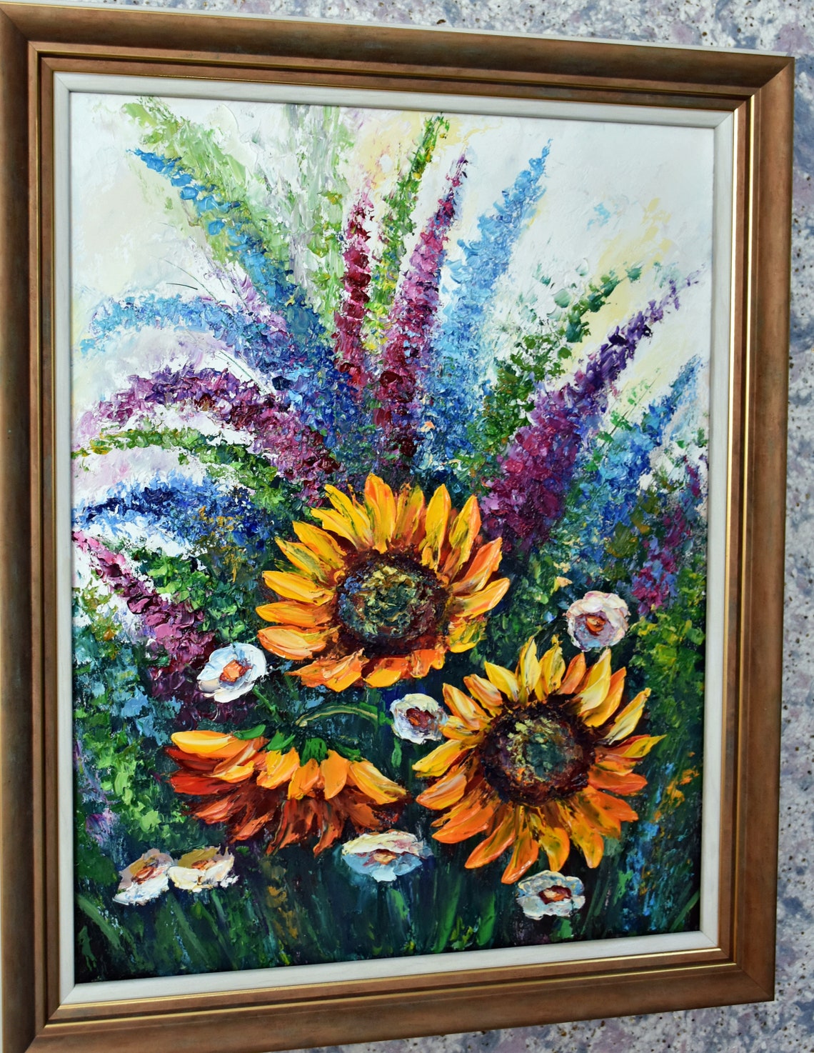 Sunflowers Painting Sunflowers Oil Art Impasto Oil Painting Meadow Flowers Art Impasto Painting Large Oil Painting Wildflowers Oil Art Flowe