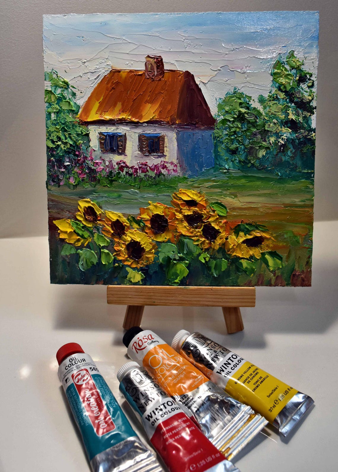 Summer Landscape Art Ukraine Art Field Of Sunflowers Art Small Wall Art Landscape Painting Folk Art Painting Impasto Painting Meadow Garden - Image 2