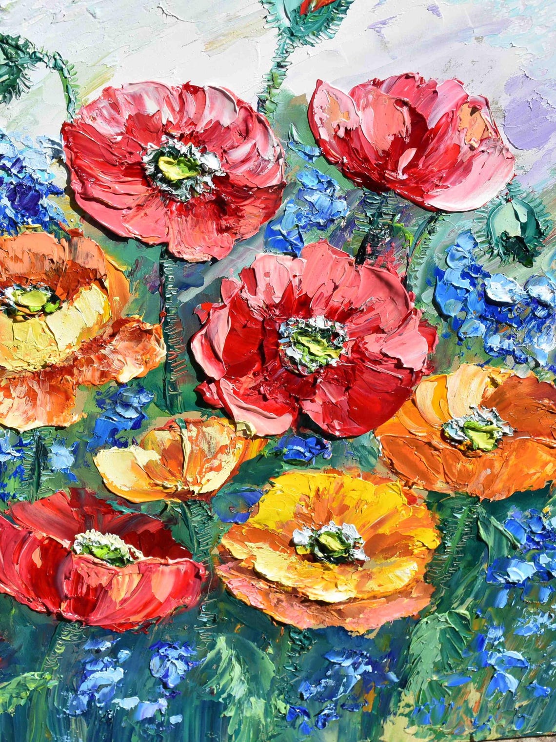 Red Poppy Painting Flowers Painting Meadow Flowers Art Poppy Original Art Floral Artwork Palette Knife Art Poppy Wall Art Wildflowers Oil - Image 4