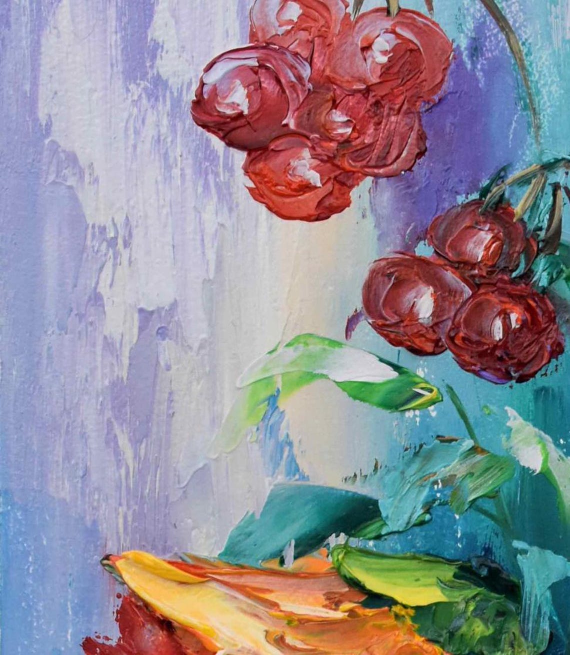 Poppy Oil Painting Meadow Painting Floral Oil Painting Ukrainian Art Poppy Flower Art Landscape Painting Red Berries Art California Poppies - Image 2