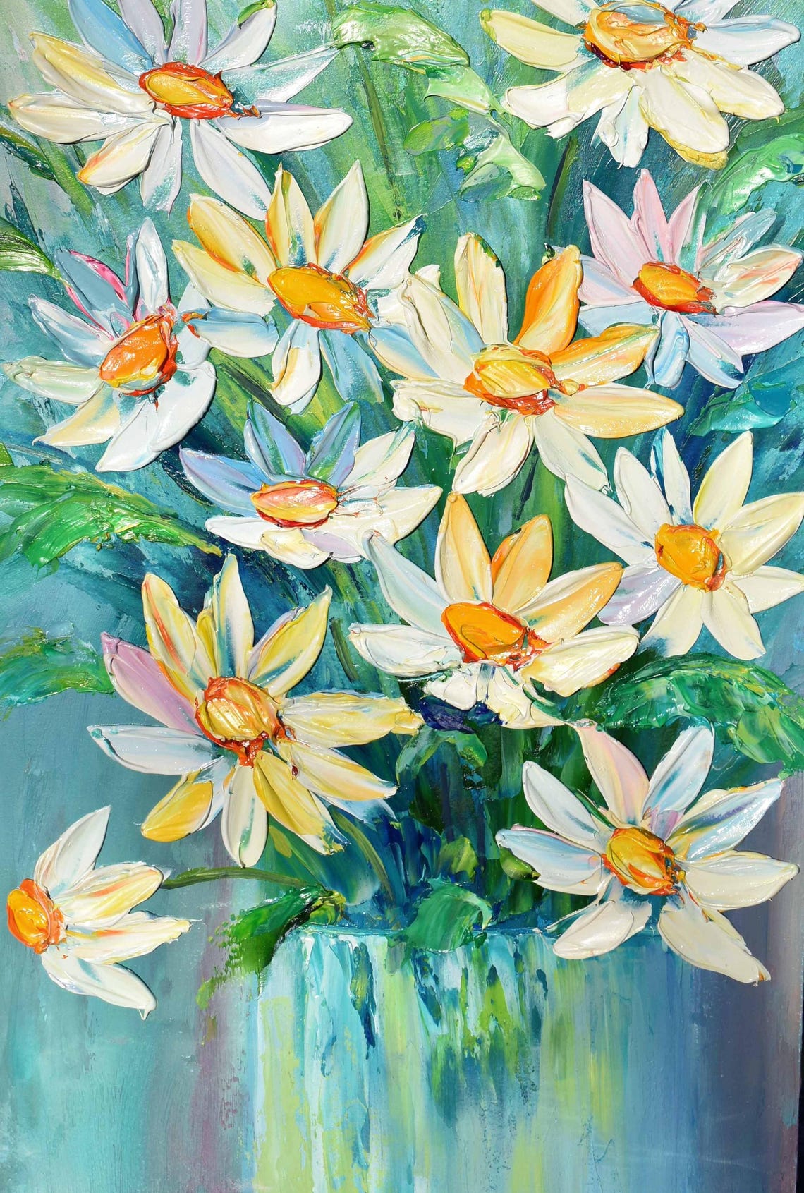White Daisies Painting White Flower Art Daisy Wall Art Flowers Painting White Daisies Art Chamomile Oil Painting Flowers Impasto Knife Oil - Image 4