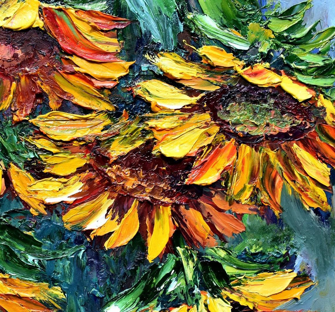 Sunflower Art Sunflowers Painting Yellow Flower Art Summer Landscape Art Impasto Painting Flower Impasto Painting In Oil Colorful Oil Art - Image 3
