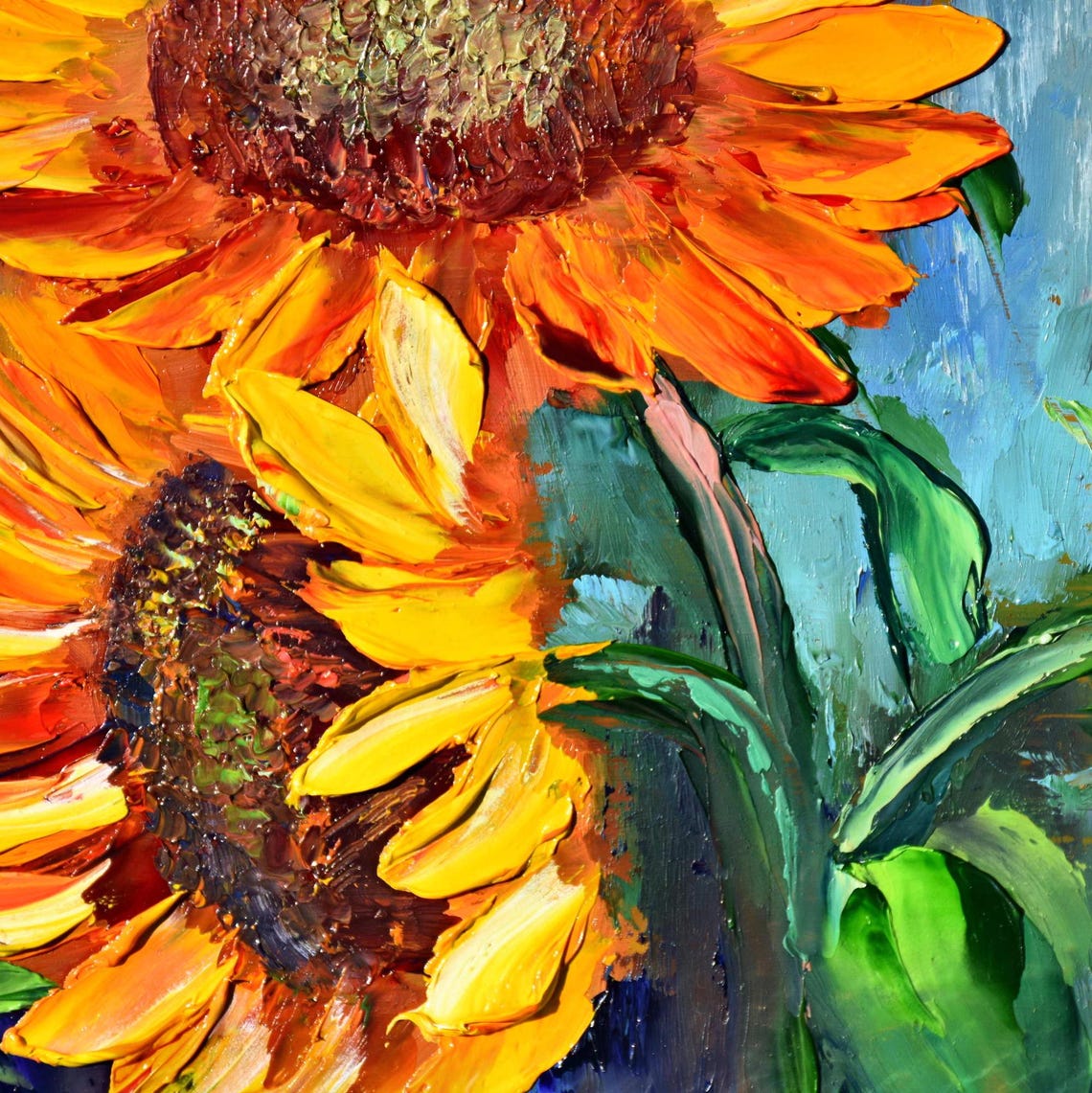 Sunflowers Painting Floral Artwork Impasto Painting Painting Landscape Oil Art Colorful Painting Small Oil Painting Yellow Flower Art Textur - Image 5