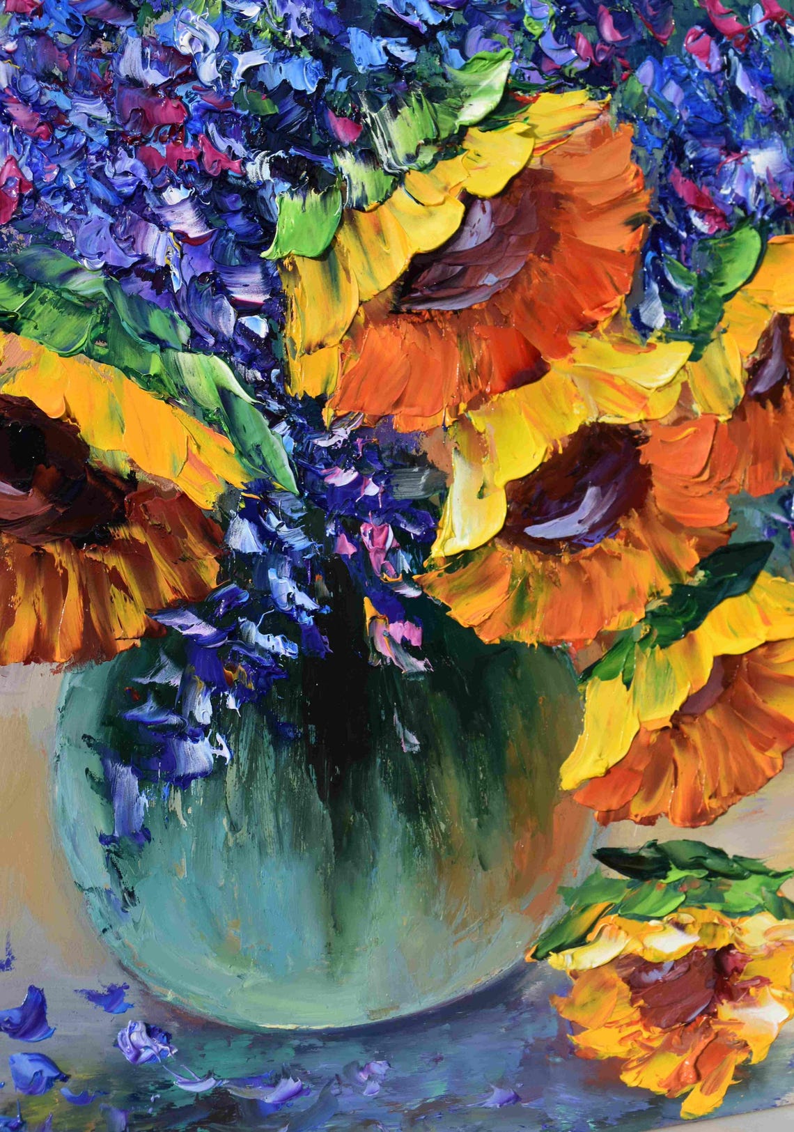 Sunflower Wall Art Sunflowers Painting Sunflowers Art Painting In Oil Orange Flower Art Still Life Painting Impasto Oil Painting Palette - Image 3