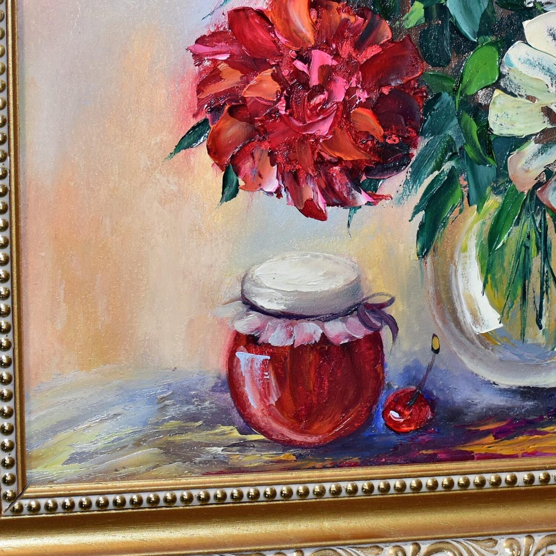 Pink Peonies Art Kitchen Art Food White Peonies Art Peony Oil Painting Palette Knife Art Peony Painting Peony Flower Art Pink Peony Flower - Image 2