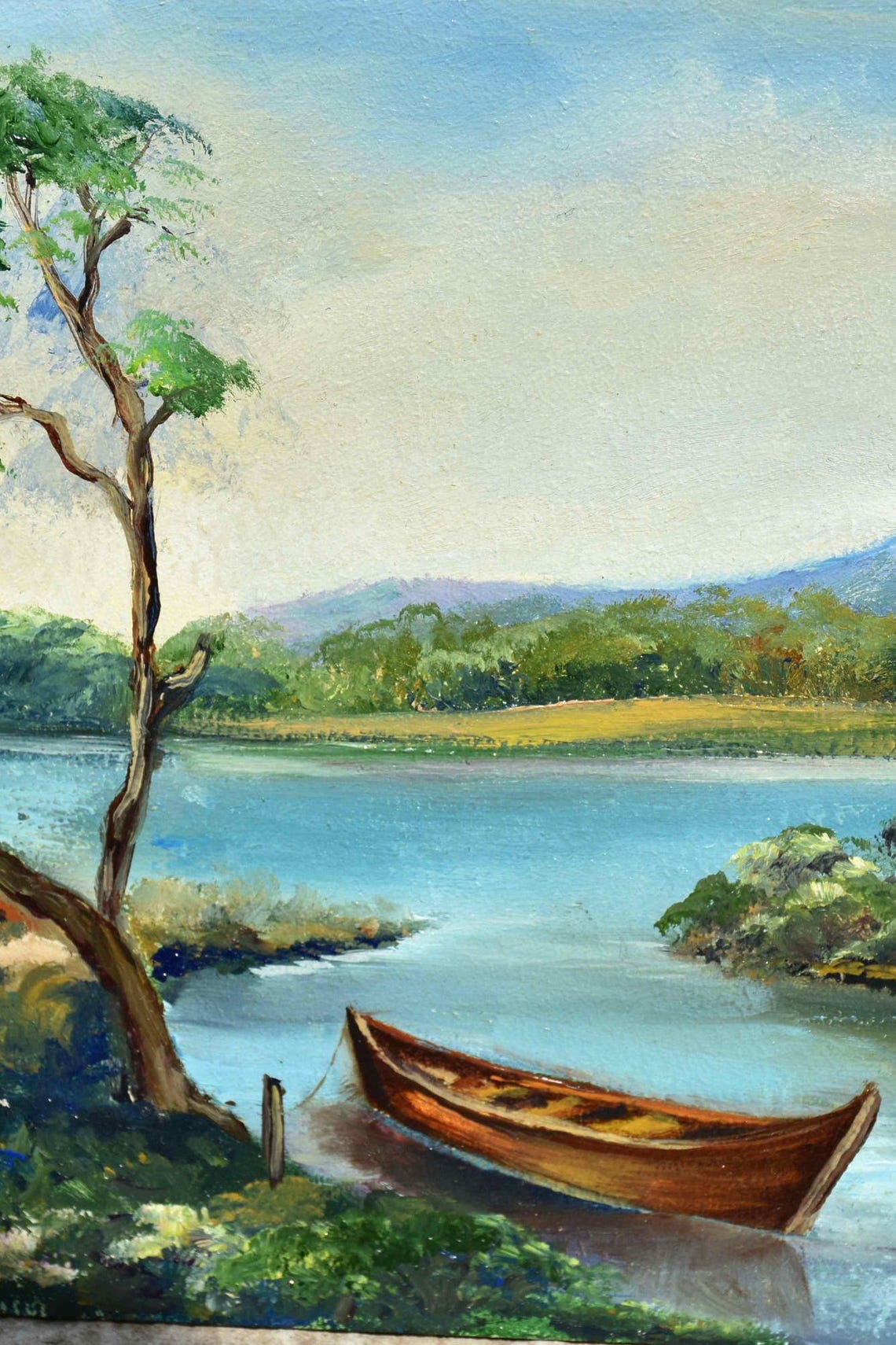 Boat On The River Art Landscape Painting Boat On The Lake Lake Painting Landscape Oil River Landscape Painting In Oil Art Fishing Oil Art - Image 4