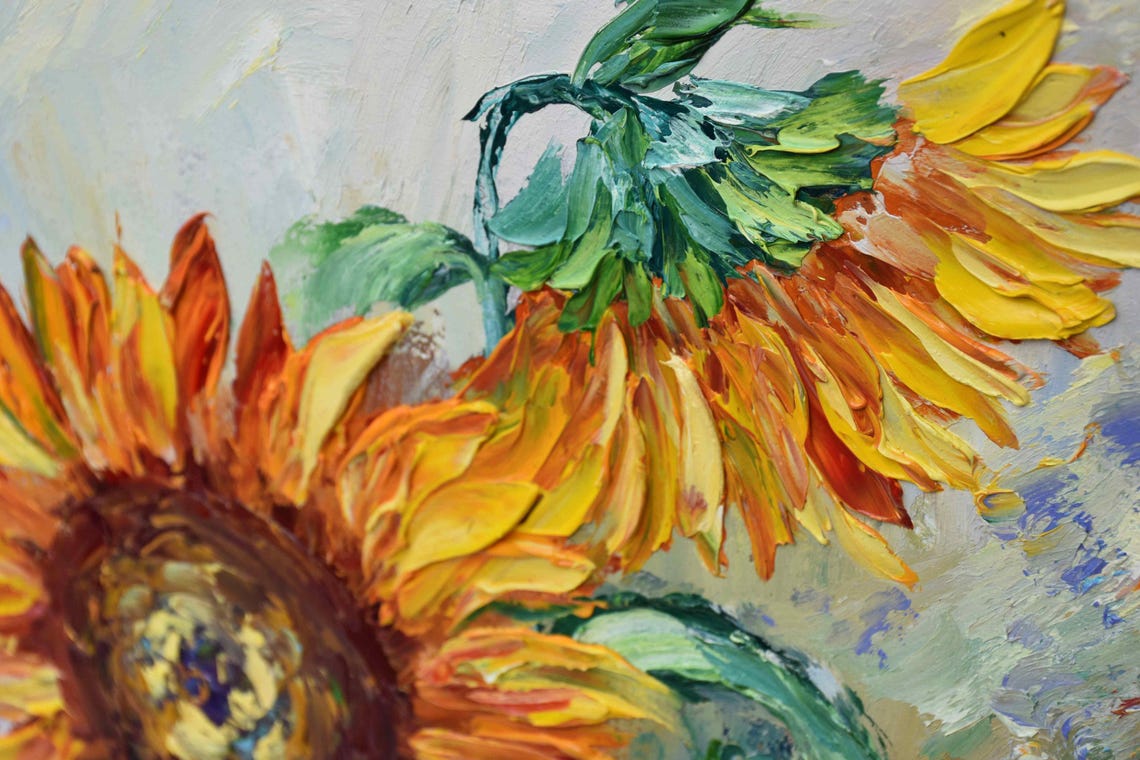 Sunflower Painting Flowers Painting Sunflower Summer Art Sunflowers Floral Sunflower Wall Art Sunflower Artwork Impasto Oil Painting Oil - Image 4