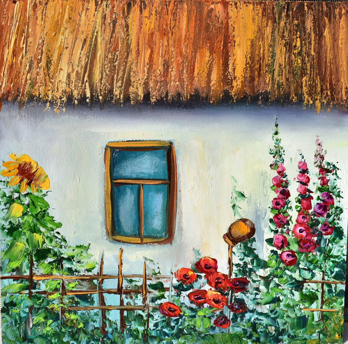 Ukrainian Art Summer Landscape Art Flower Artwork Landscape Painting Impasto Flowers Wall Art Garden Flowers Art Ukrainian House Art Poppies