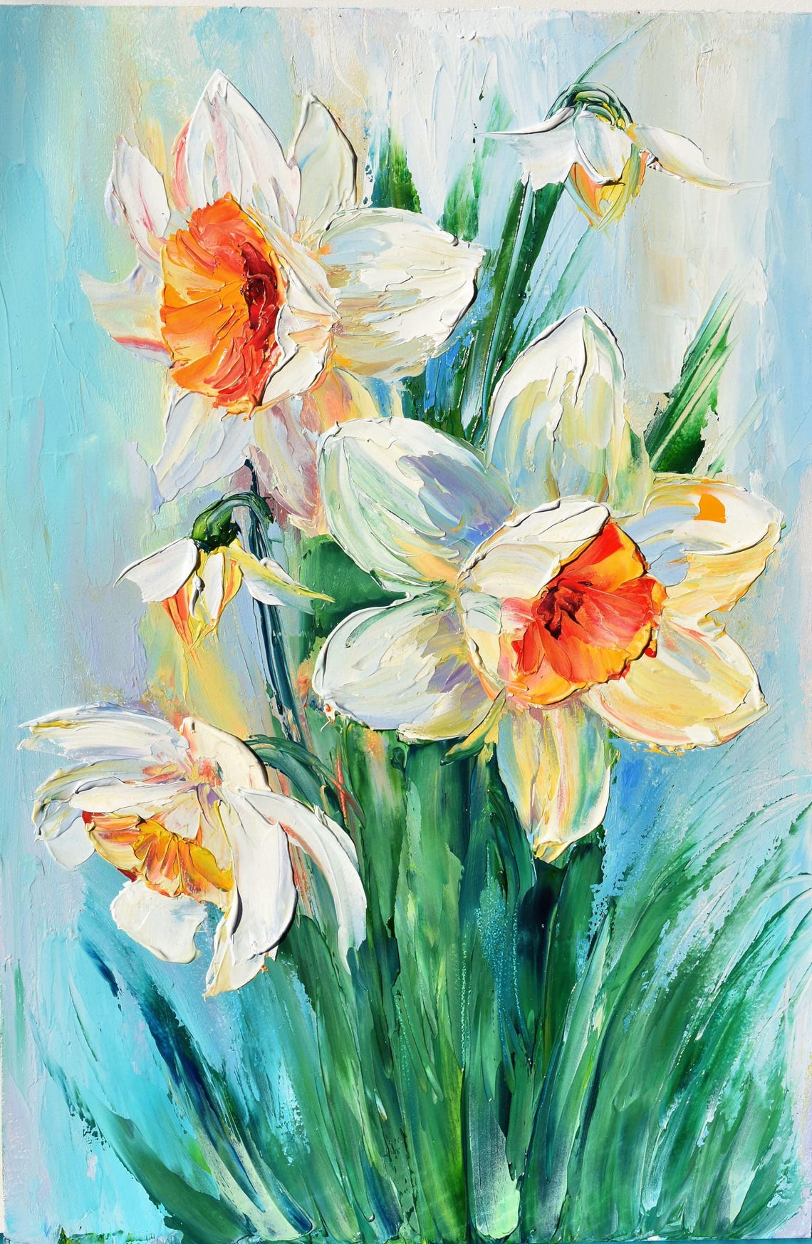 Daffodils Painting Landscape Painting Wildflowers Painting Spring Flowers Painting Impasto Oil Painting Palette Knife Art Floral Artwork Oil