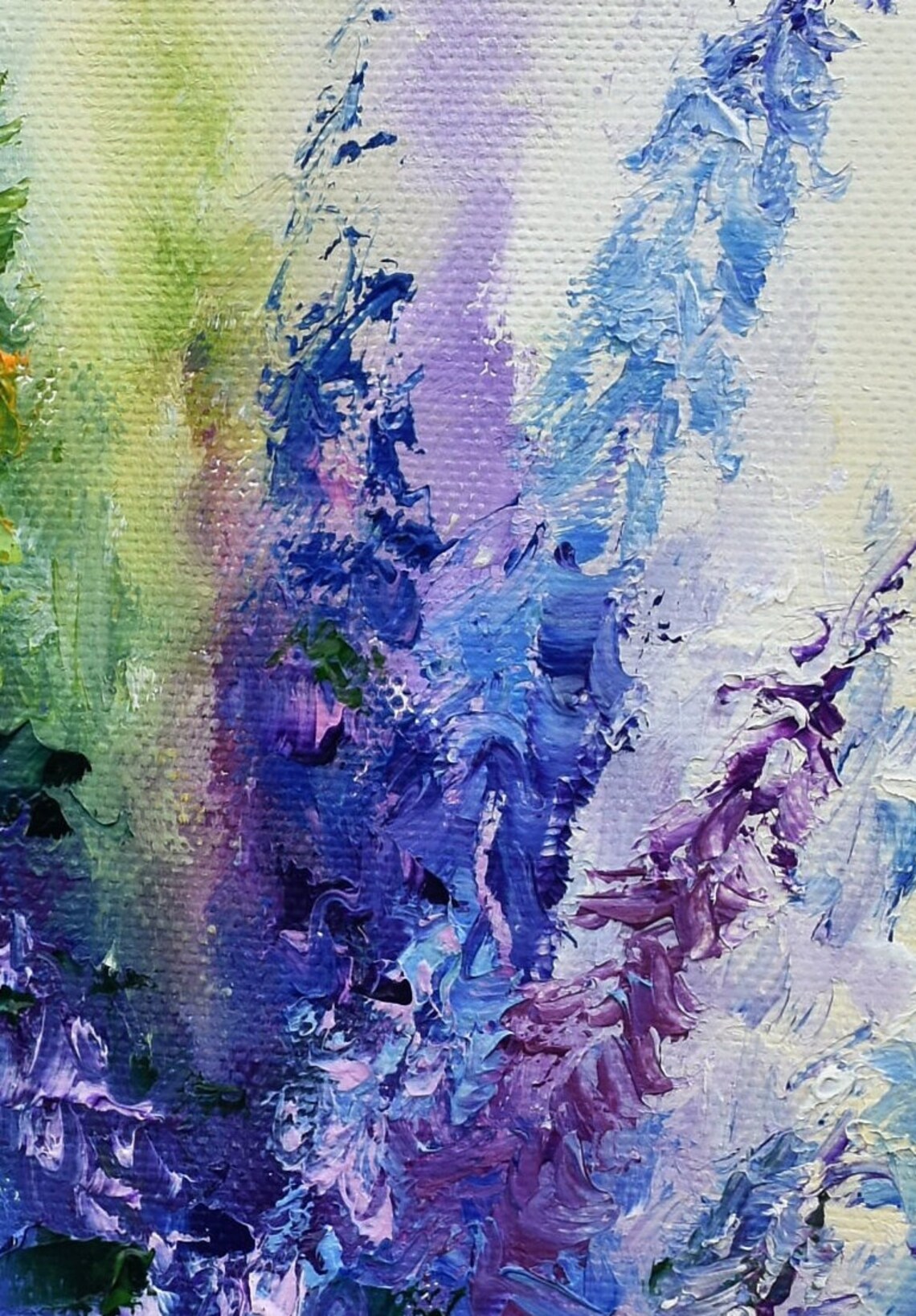 Blue and Purple Flower Spikes Soft Pastel Impasto Oil Painting Print - Image 3