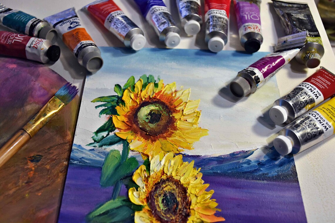 Sunflowers Over Lavender Field Mountain Meadow Summer Painting Poster - Image 3