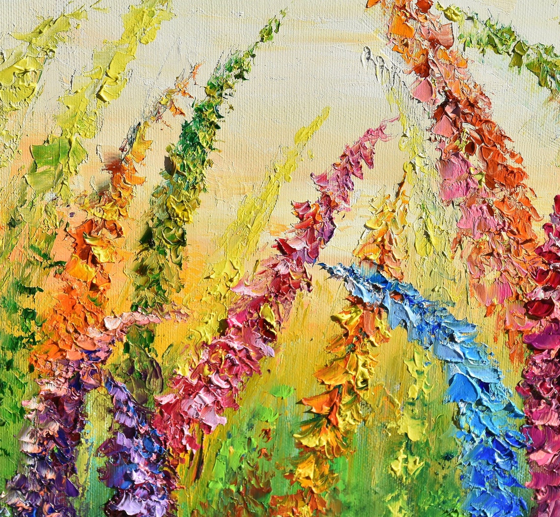 Meadow Flowers Art Lupine Flower Fields Wildflowers Painting Impasto Painting Landscape Oil Palette Knife Art 3d Oil Painting Flowers Painti - Image 3