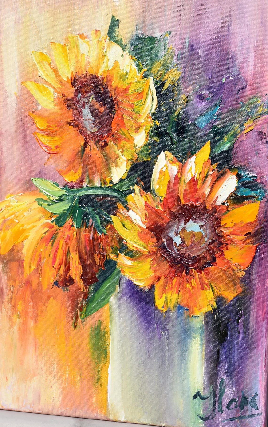 Sunflowers Oil Art Still Life Painting Sunflowers Painting Flower Oil Painting Sunflowers Flowers Art Sunflowers Vase Art Impasto Painting