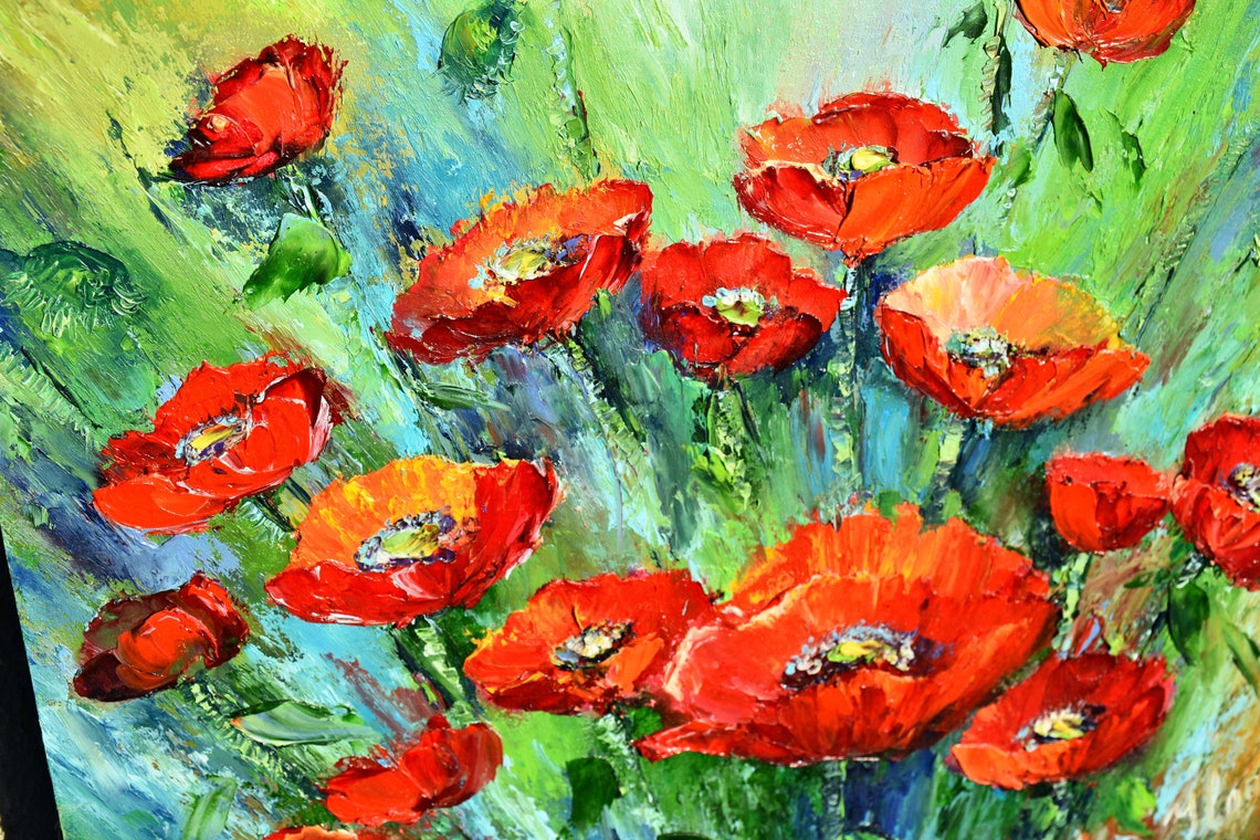 Red Poppy Floral Landscape Painting Poppy Painting Meadow Flowers Poppy Artwork Red Poppies Art Oil Painting Impasto Painting Red Poppy Art