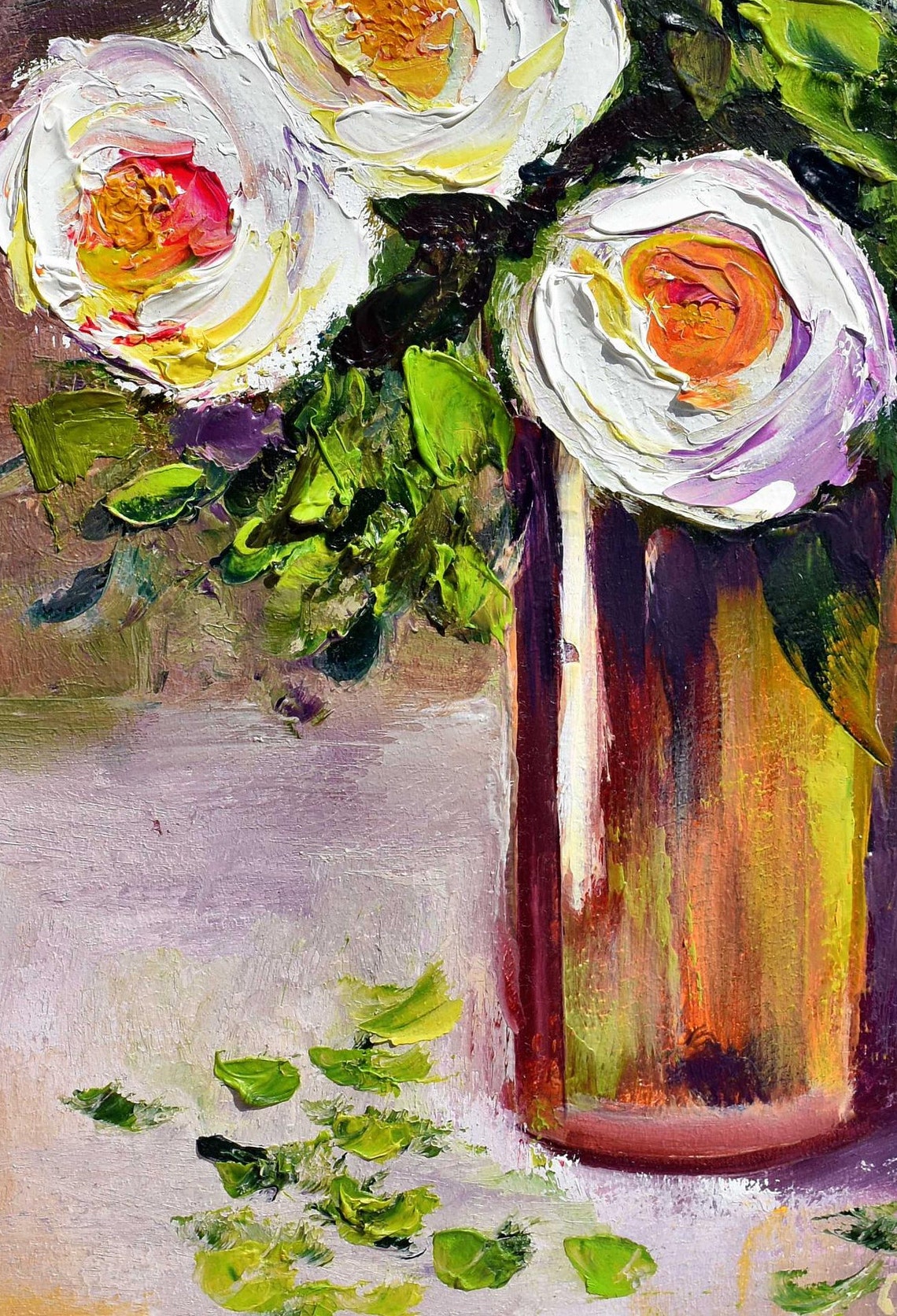 Roses Painting Floral Pink Rose Art Abstract Painting Rose Blossoms Fine Art Floral Original Art Impasto Oil Painting Rose Wall Art Still - Image 2