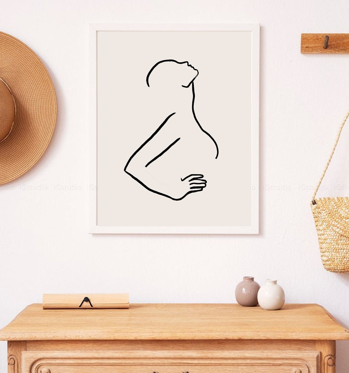 Woman Silhouette Single Line Drawing Minimal Abstract Wall Art