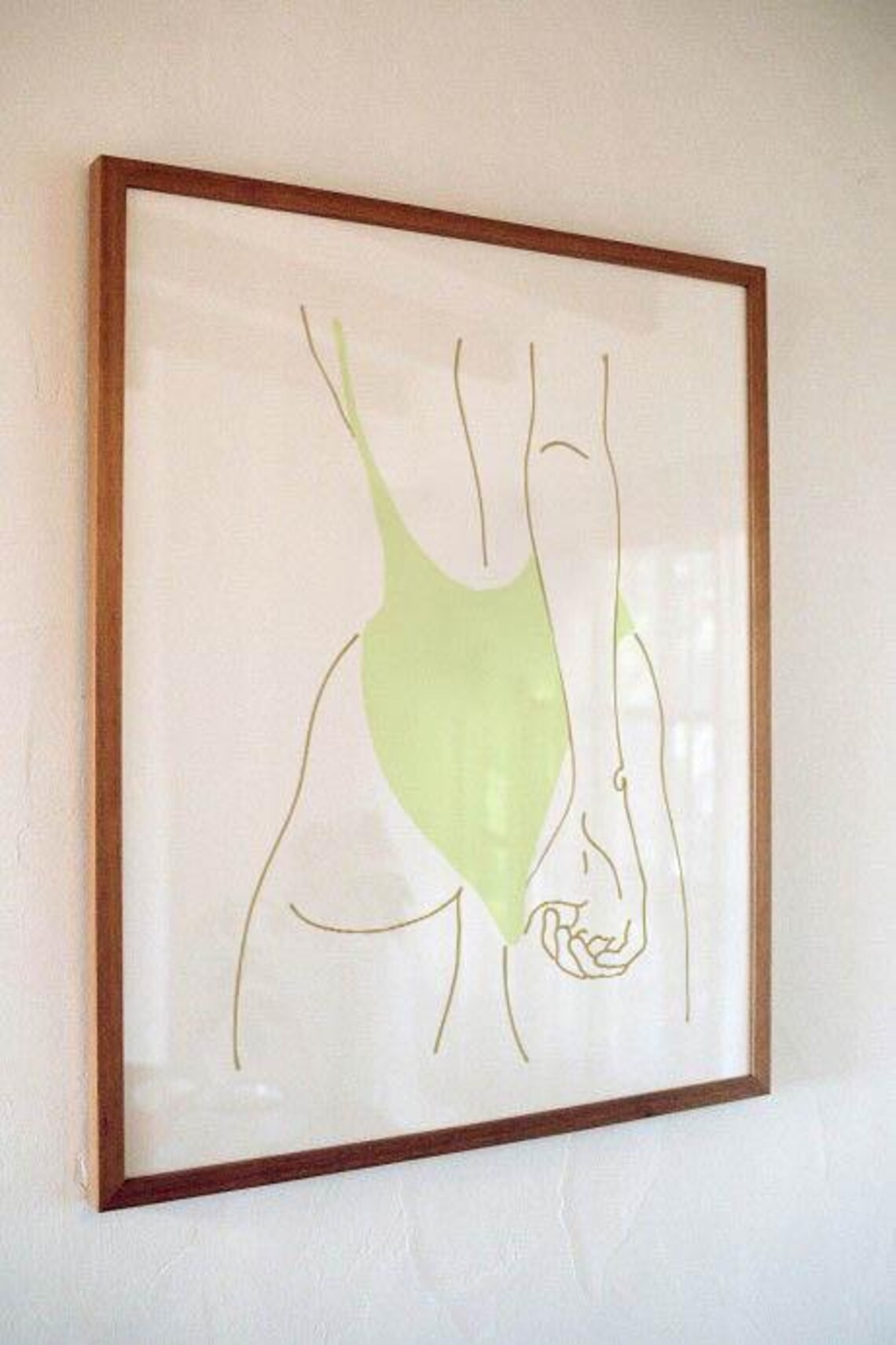 Elegant Woman in Green Swimsuit Minimalist Gold Line Art Poster - Image 4