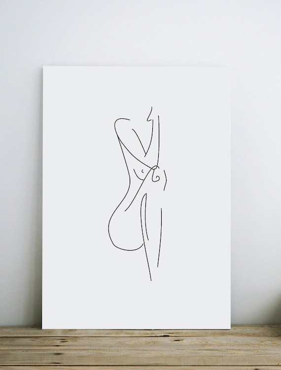 Nude Woman Line Art, Female Minimalist Art Print