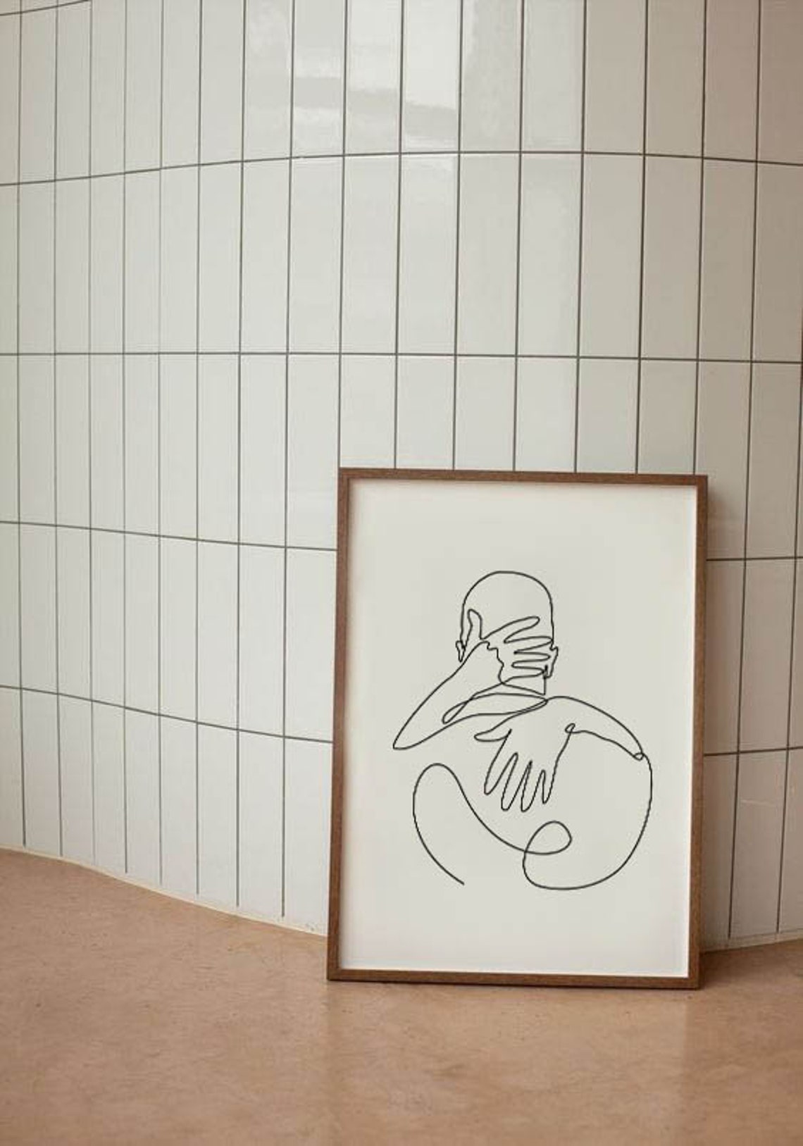 Tender Embracing Couple Single Continuous Line Art Love Poster - Image 4