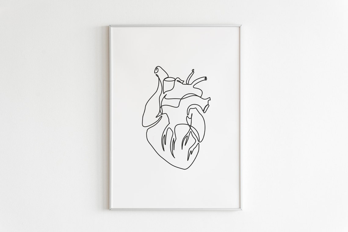 Black One Line Anatomical Heart Minimalist Medical Drawing Wall Poster - Image 4