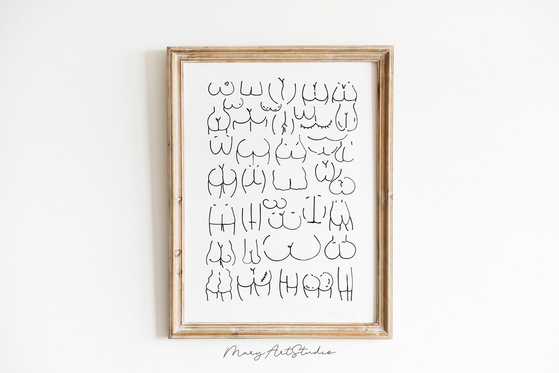 Bathroom Butt Line Art Poster, Funny Outline Style