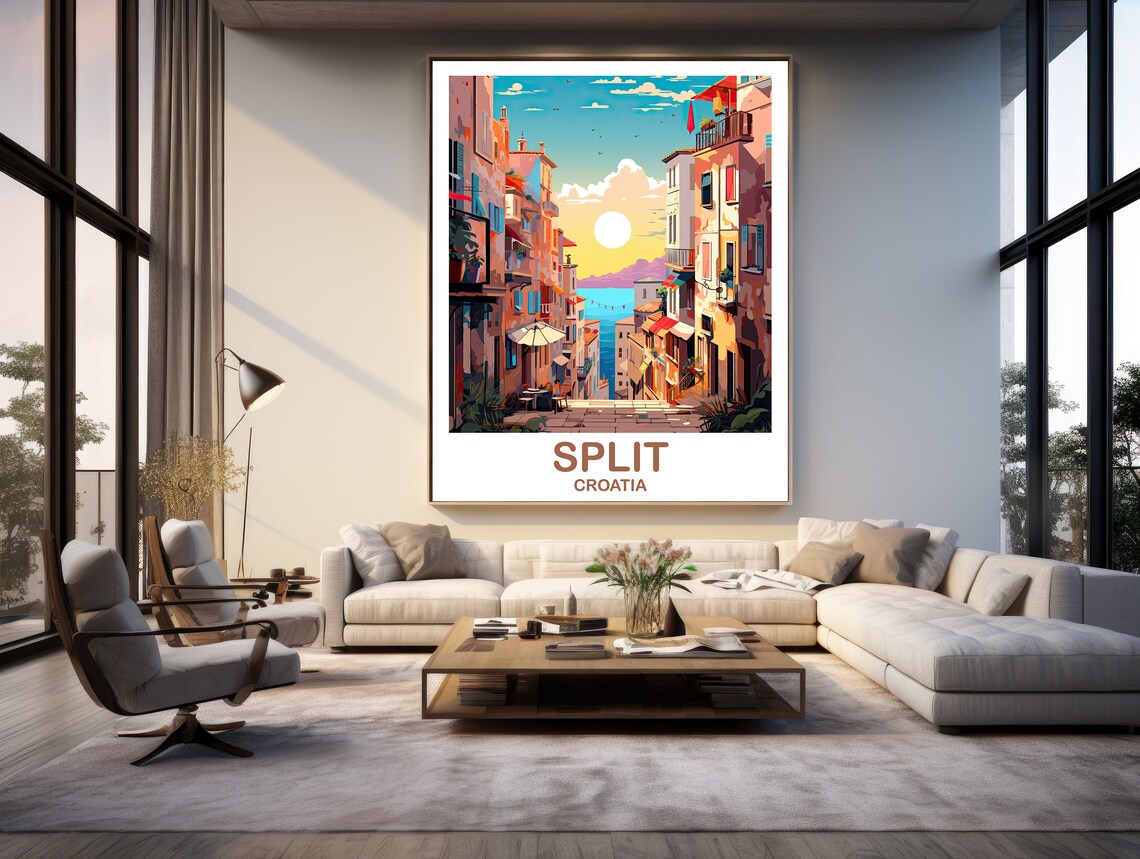 Split Croatia Old Town Street Sunset Sea Vintage Travel Poster - Image 2