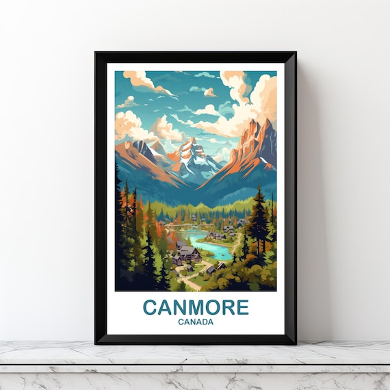 Canmore Canada Rocky Mountain Town River Vintage Travel Poster