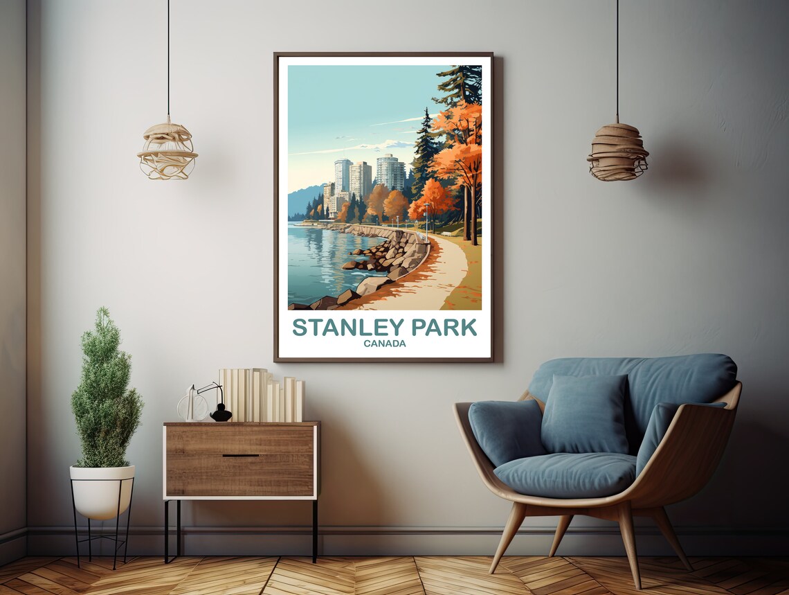 Stanley Park Canada Autumn Seawall Skyline Vintage Travel Poster - Image 3
