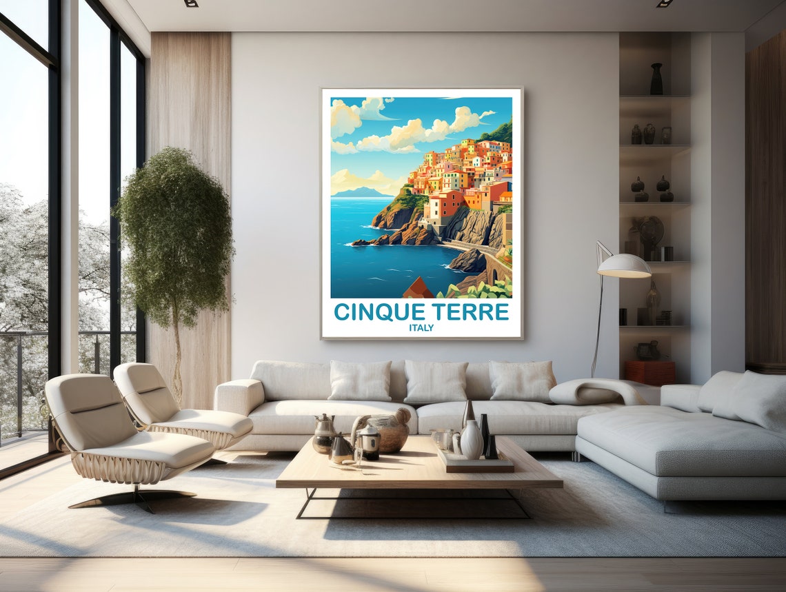 Cinque Terre Italy Cliffside Village Bright Coast Travel Poster - Image 3