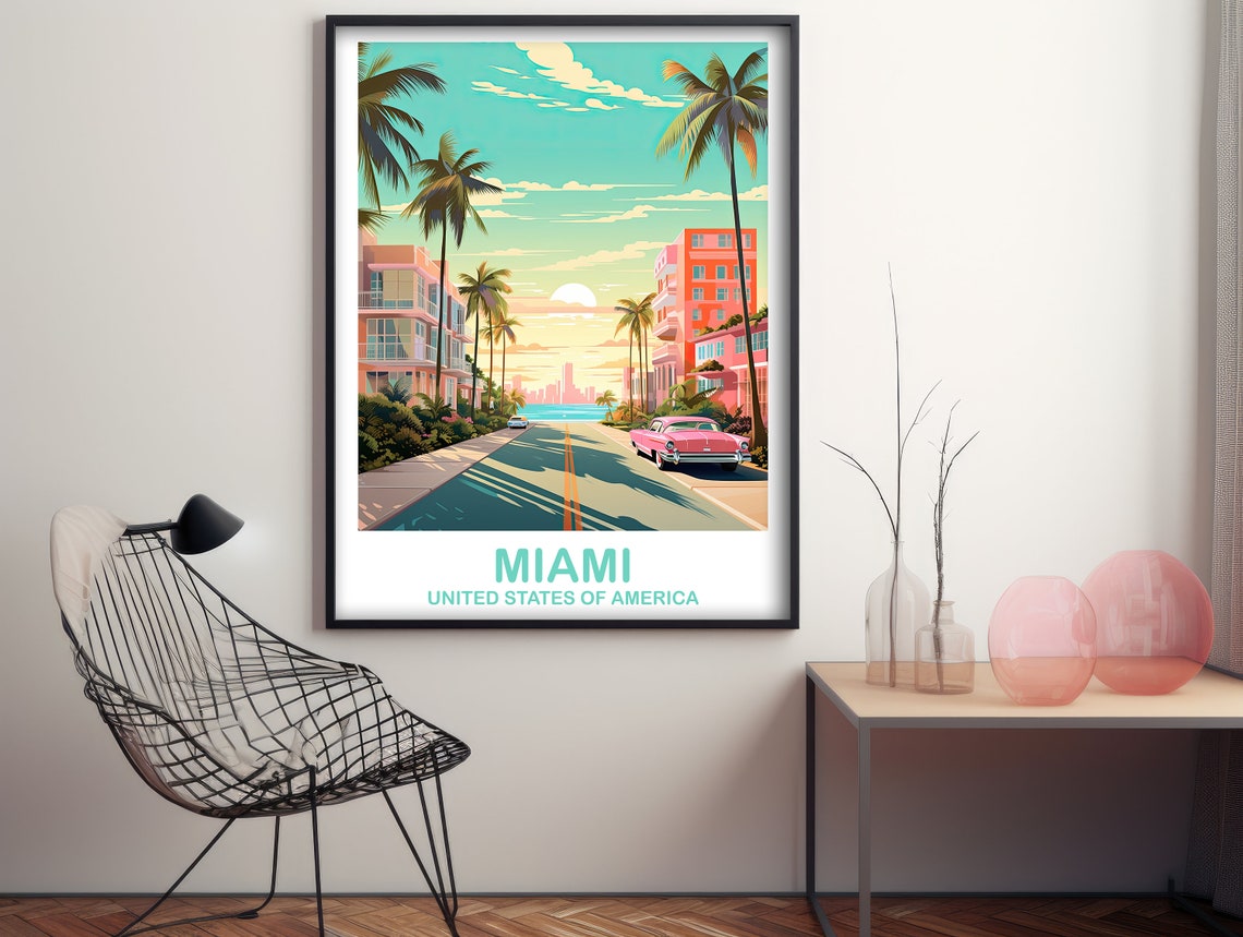 Miami Florida Palm Trees Art Deco Sunset Boulevard Travel Poster - Image 3