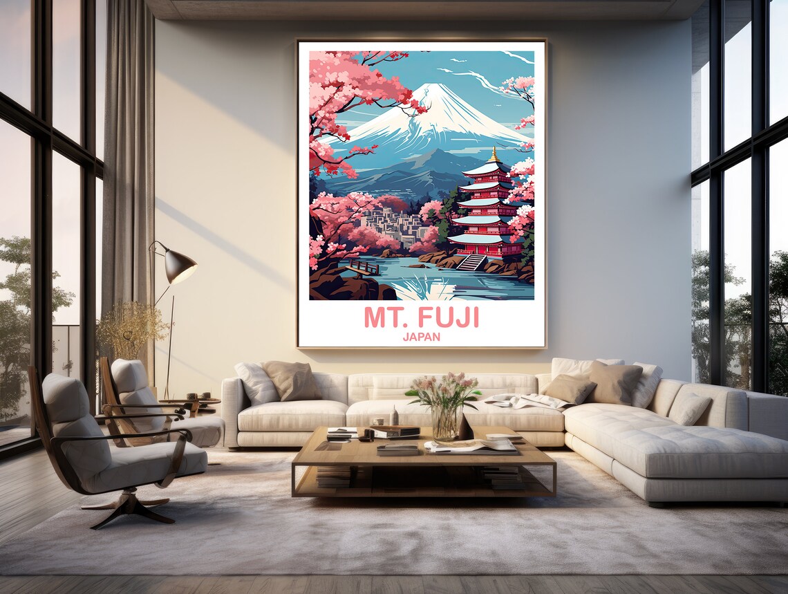 Mt Fuji Japan Pagoda Cherry Blossom Spring Vintage Travel Art Poster - Image 3