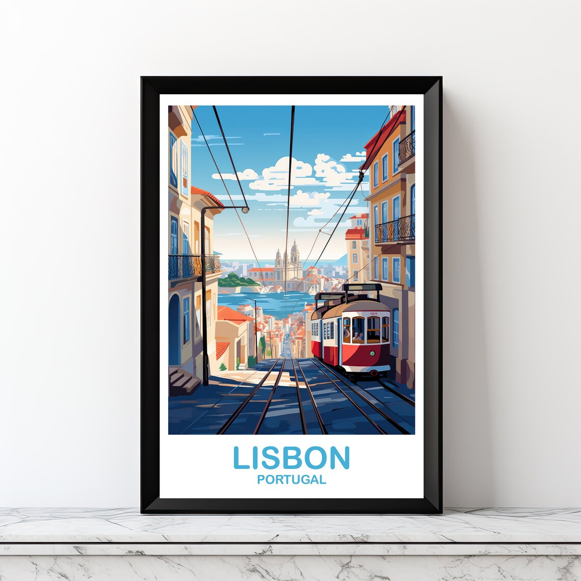 Lisbon Travel Poster, Portugal City Skyline