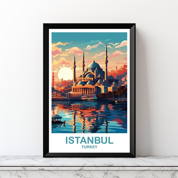 Istanbul Turkey Sunset Mosque Skyline Waterfront Travel Art Poster
