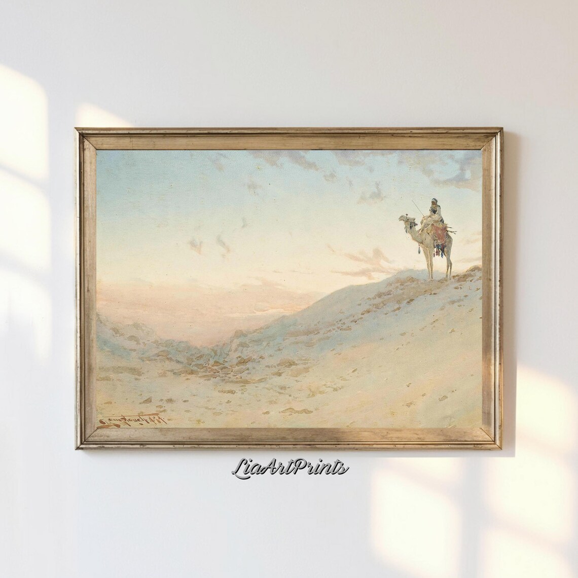 Desert Wanderer, Minimalist Camel And Rider Art