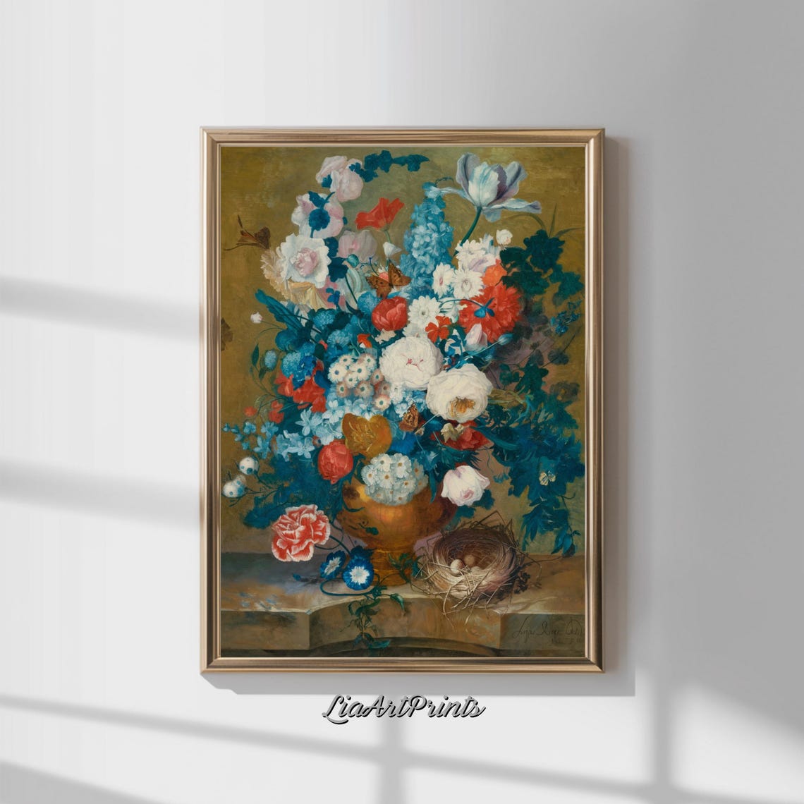 Dutch Floral Still Life with Butterflies and Birds Nest Poster