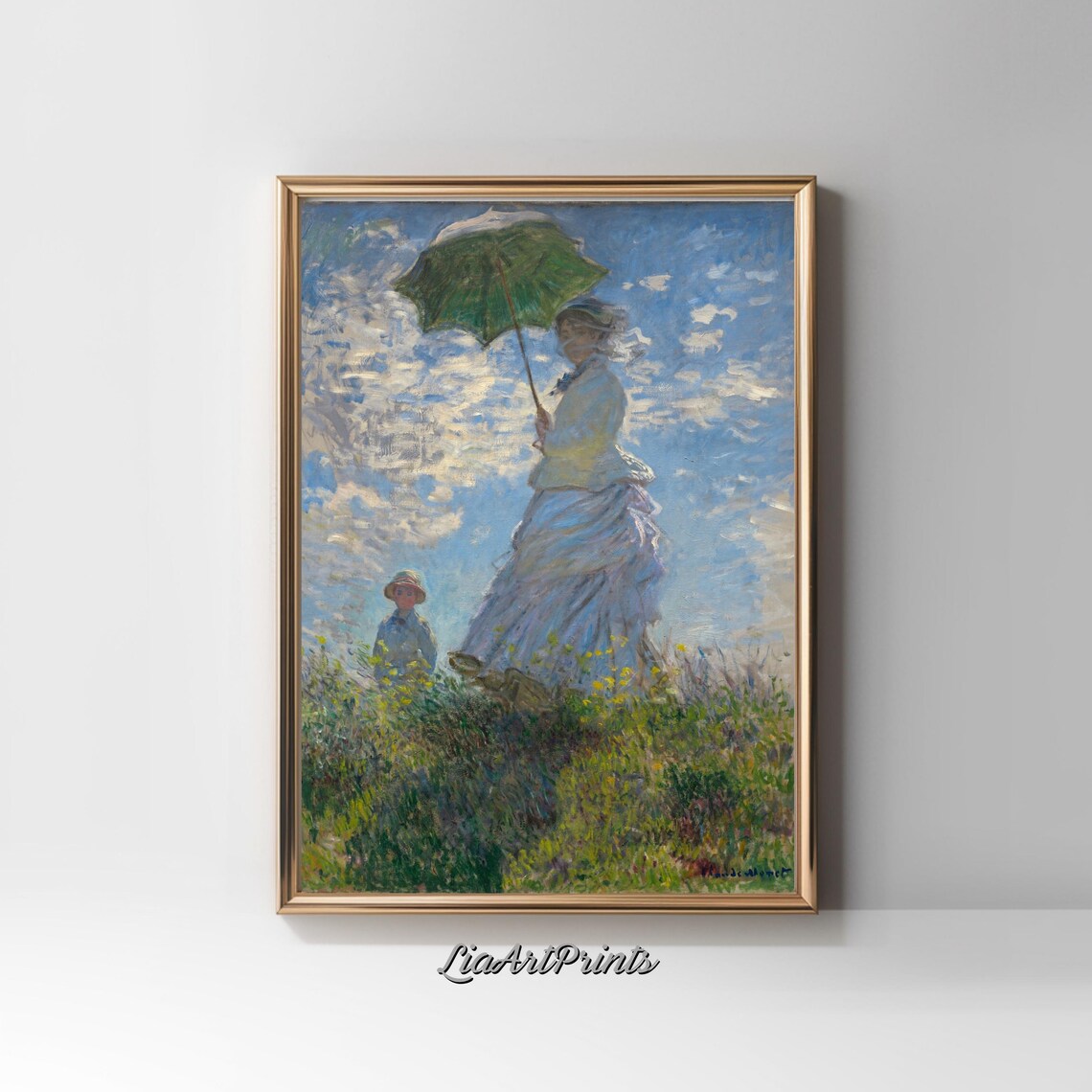 Claude Monet Woman with a Parasol Facing Left Green Umbrella Classic Poster - Image 2